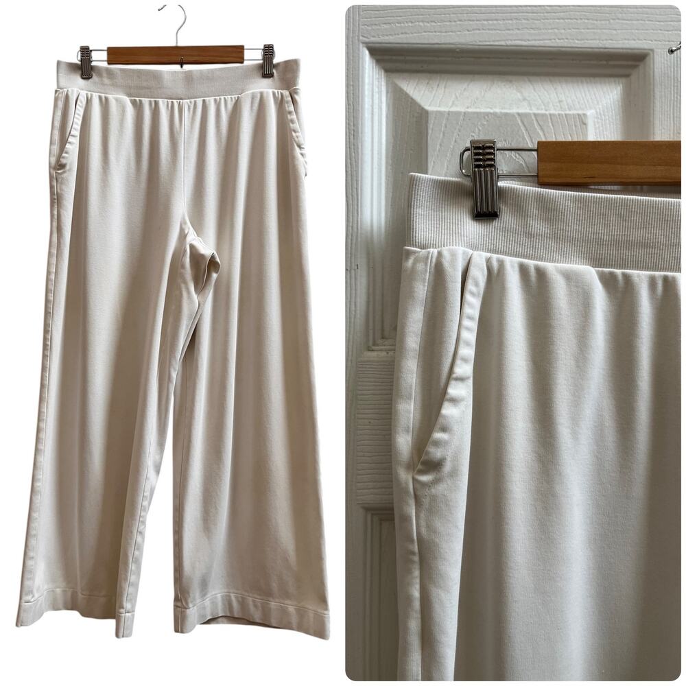 Haven Cotton Blend Pull On Elastic Waistband Wide Leg Pant Large 25 Inch Inseam